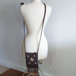 Brown Shell and Bead Crossbody Bag